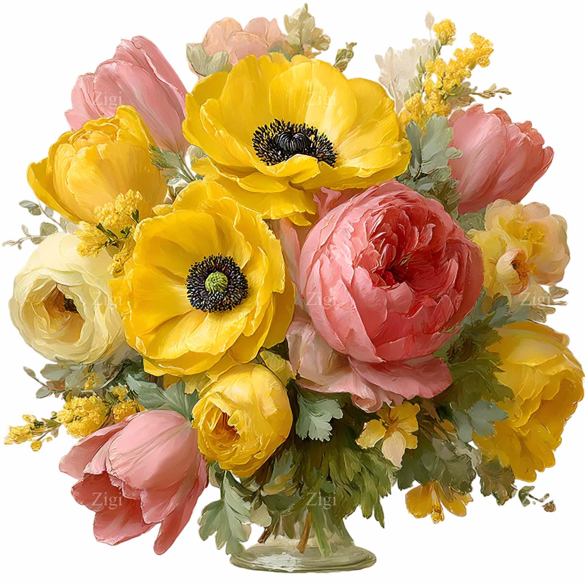15 PNG Watercolor Flower Bouquet Clipart, Botanical Spring Floral ...