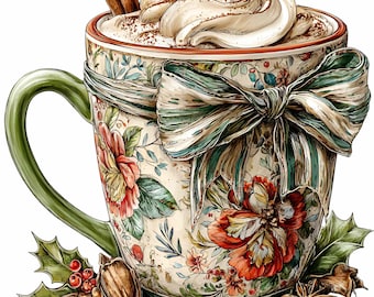 10 PNG Wintergetränk – Heiße Kakao-Cliparts – Weihnachtstasse PNG für Karten, Drucke, Küchenwandkunst, festliches Kunsthandwerk, digitales Design