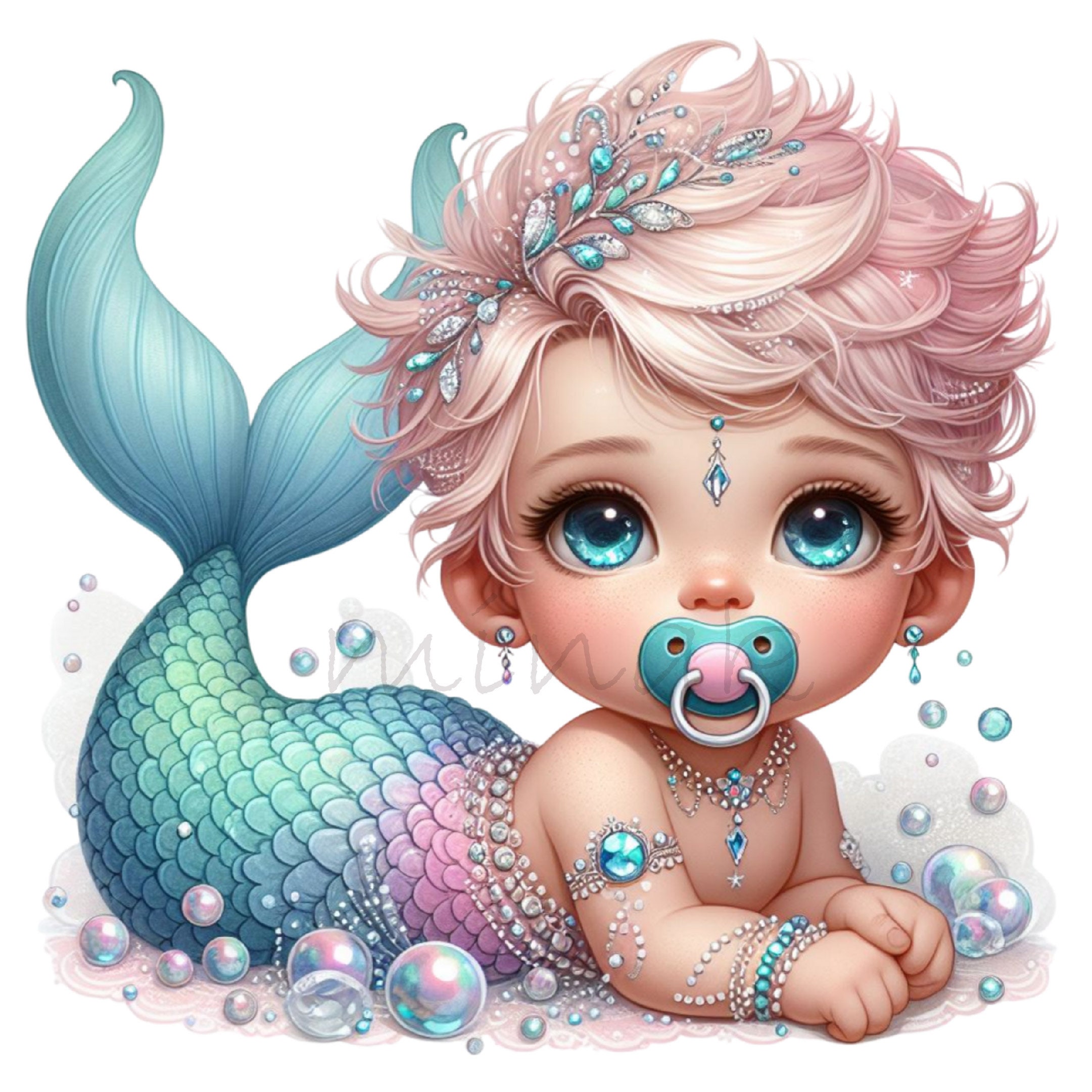 10 PNG Baby Mermaid Pink Hair Ocean Nursery Clipart - Etsy