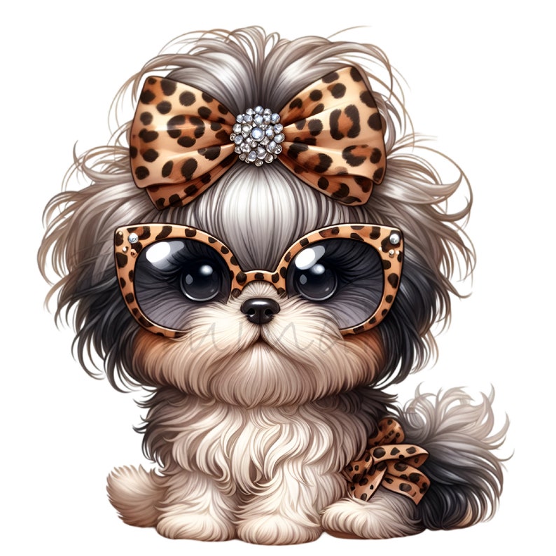 15 PNG Glam Dog Clipart – Leopard Bow Shih Tzu – Fashion Diva Pet ...