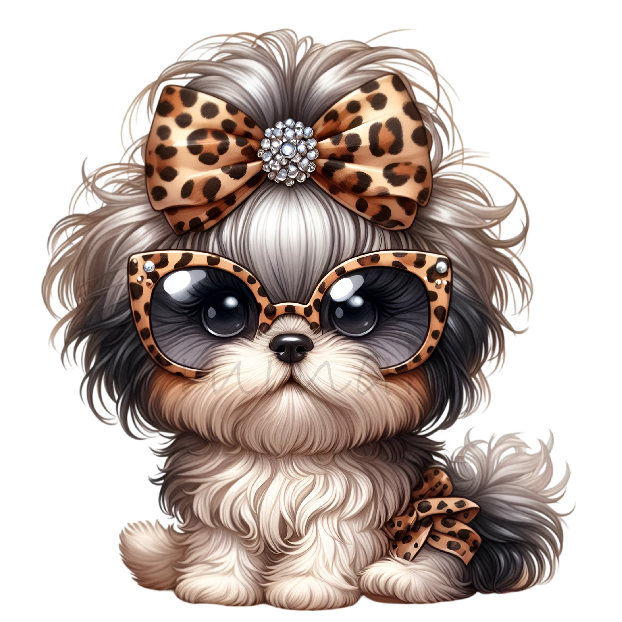 15 PNG Glam Dog Clipart – Leopard Bow Shih Tzu – Fashion Diva Pet ...