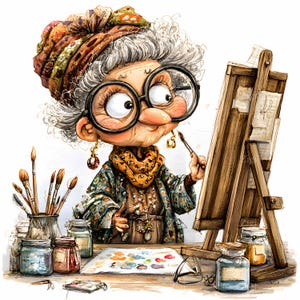 Artist Grandma PNG Clipart Painter Lady Watercolor Art Whimsical Hobbyist Graphic
