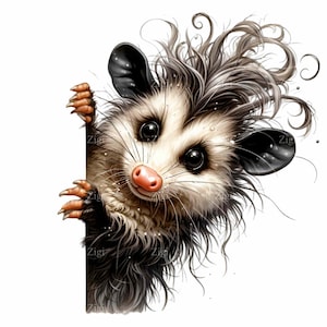 10 gambás fofos PNG clipart, gambás excêntricos espiando, ilustração de arte digital de animais adoráveis