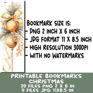 Printable Gold Christmas Bookmarks PNG Bundle 20 Watercolor - Etsy