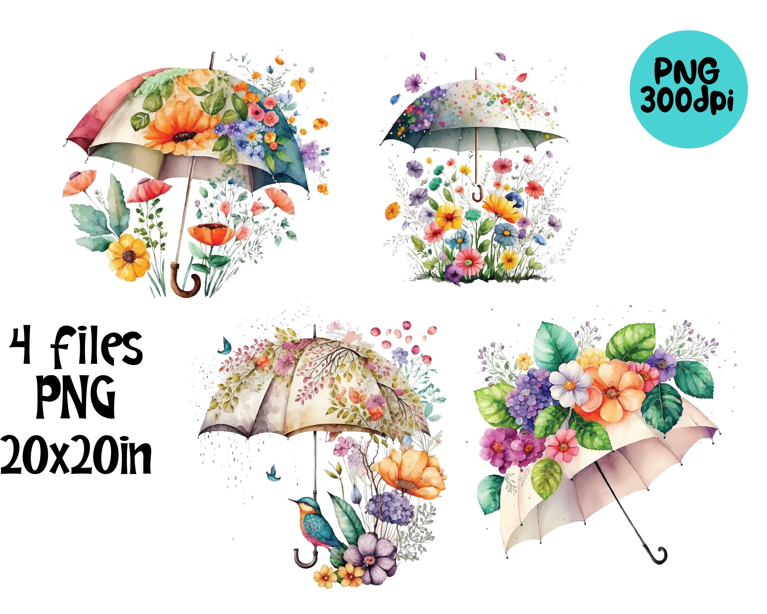 Floral Umbrella Clipart Watercolor PNG Etsy UK