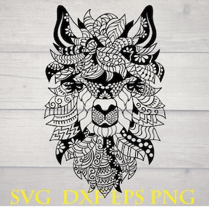 Llama Head, Svg, Dxf, Png, Mandala Alpaca Face Intricate Drawing, Vector Art, Cut Files, Vinyl Transfer, Instant Downloads