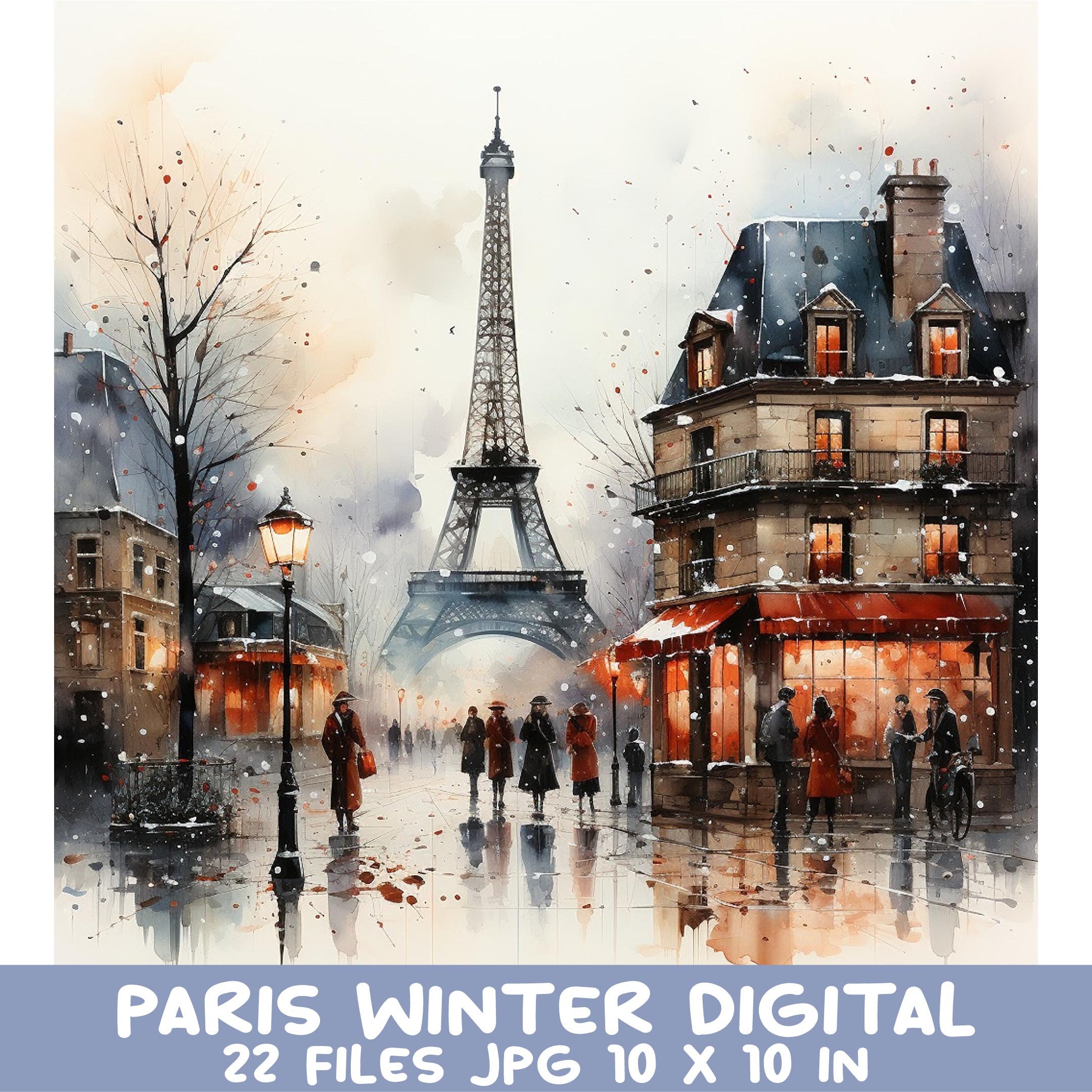 【ギフト】 Set Art Digital Winter Paris - With Scene Winter Vintage 絵画