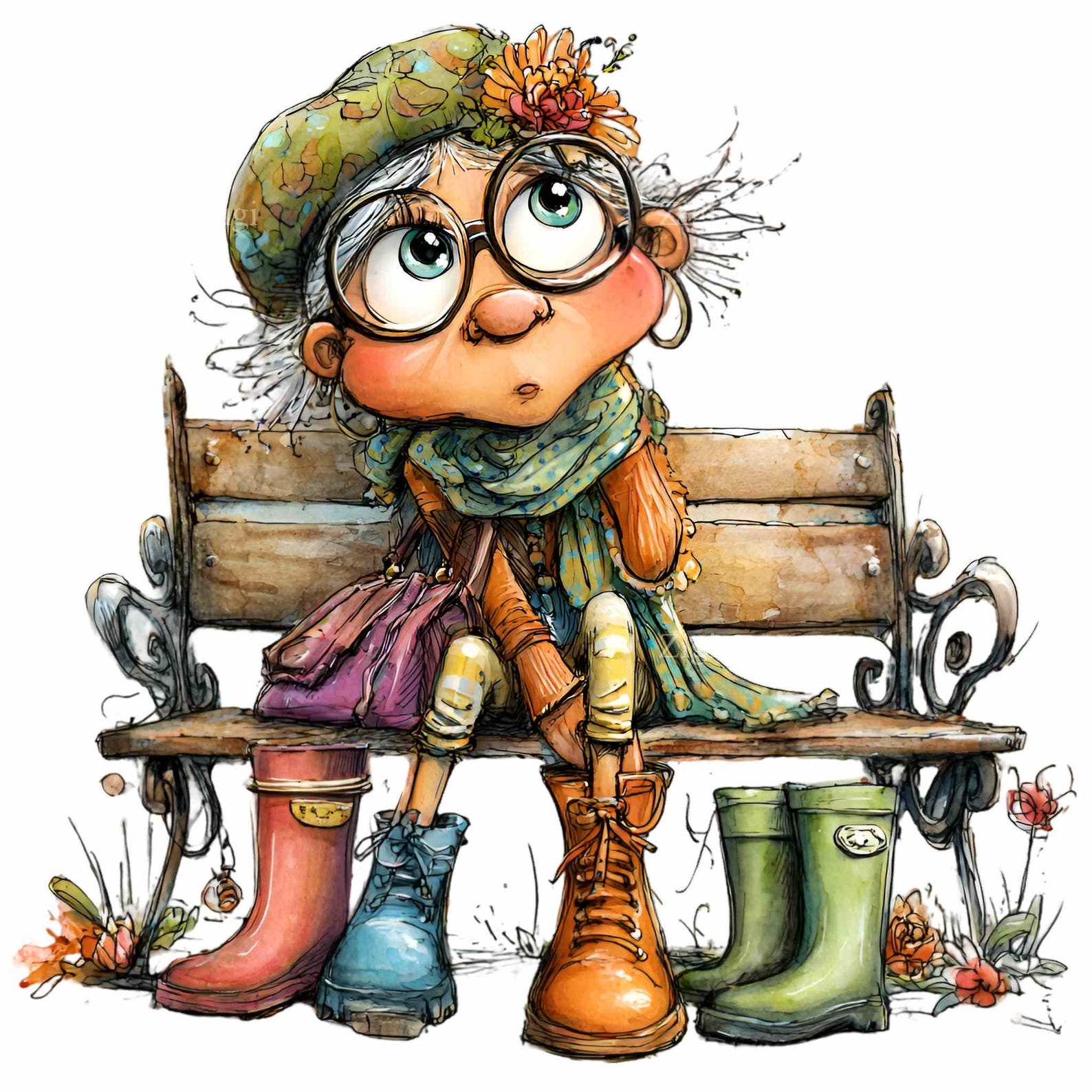 12 PNG Funny Grandma PNG Clipart – Cute Elderly Lady in Garden Outfit ...