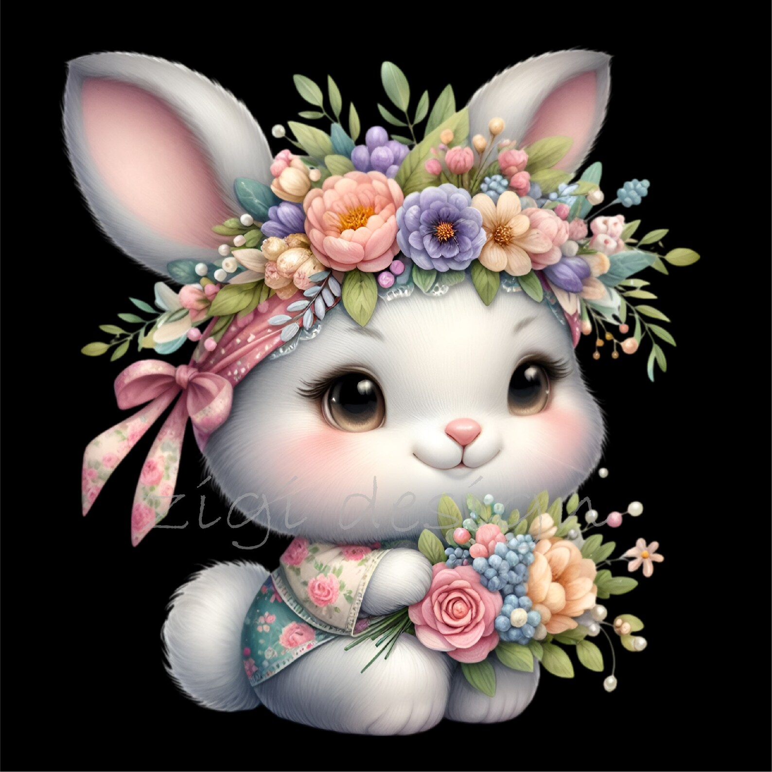 12 PNG Floral Bunny Clipart – Cute Rabbit PNG – Baby Animal ...