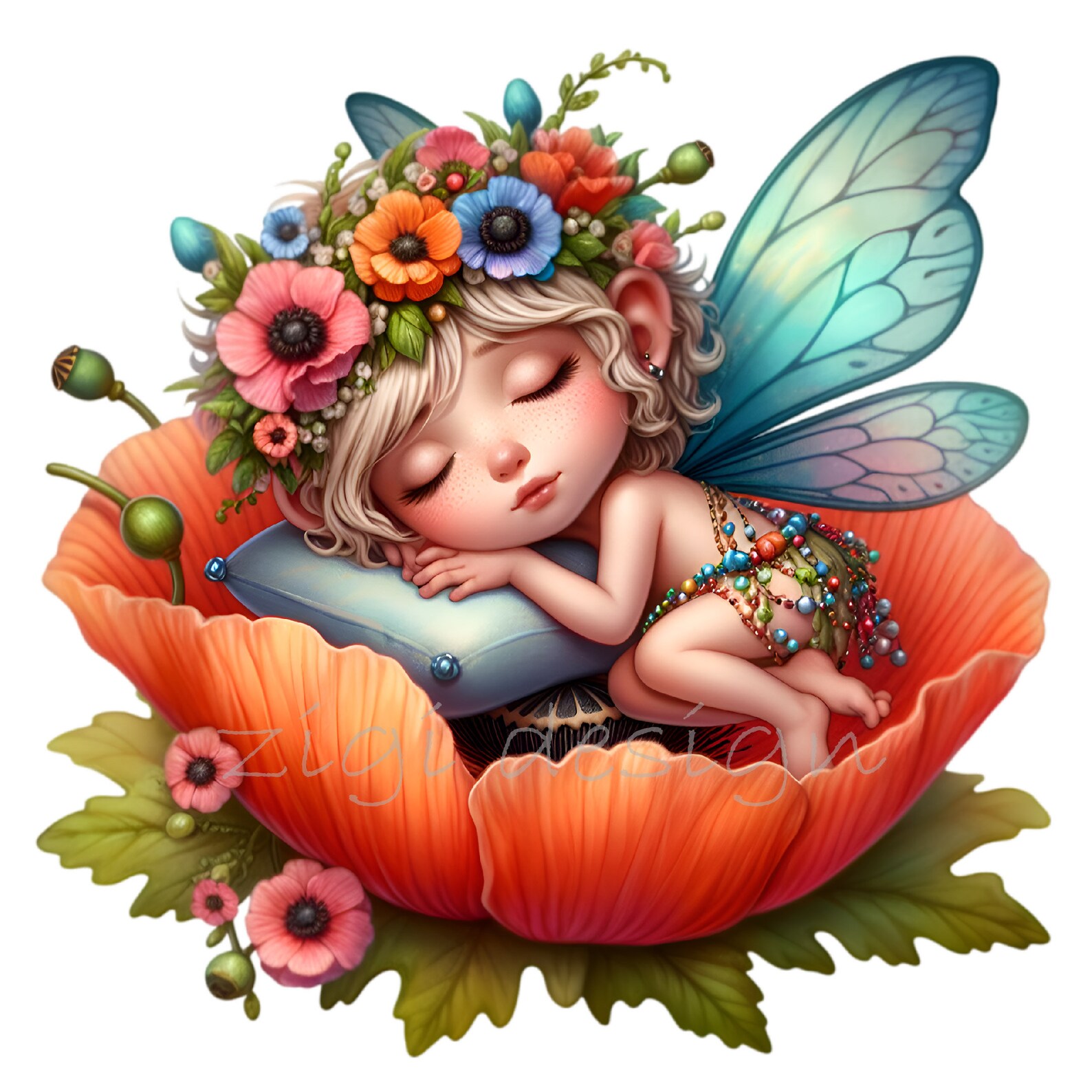 10 PNG Sleeping Fairy Clipart – Floral Flower Crown Nursery - Etsy