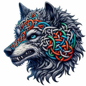 14 Clipart PNG di lupo celtico, illustrazione tribale di testa di animale nordico, lupo vichingo con nodi, arte digitale per tatuaggi, magliette e artigianato