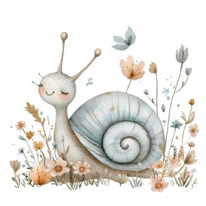 Escargot avec fleurs Clipart PNG, Illustration escargot lunatique dessinés à la main, Art floral et papillon pastel