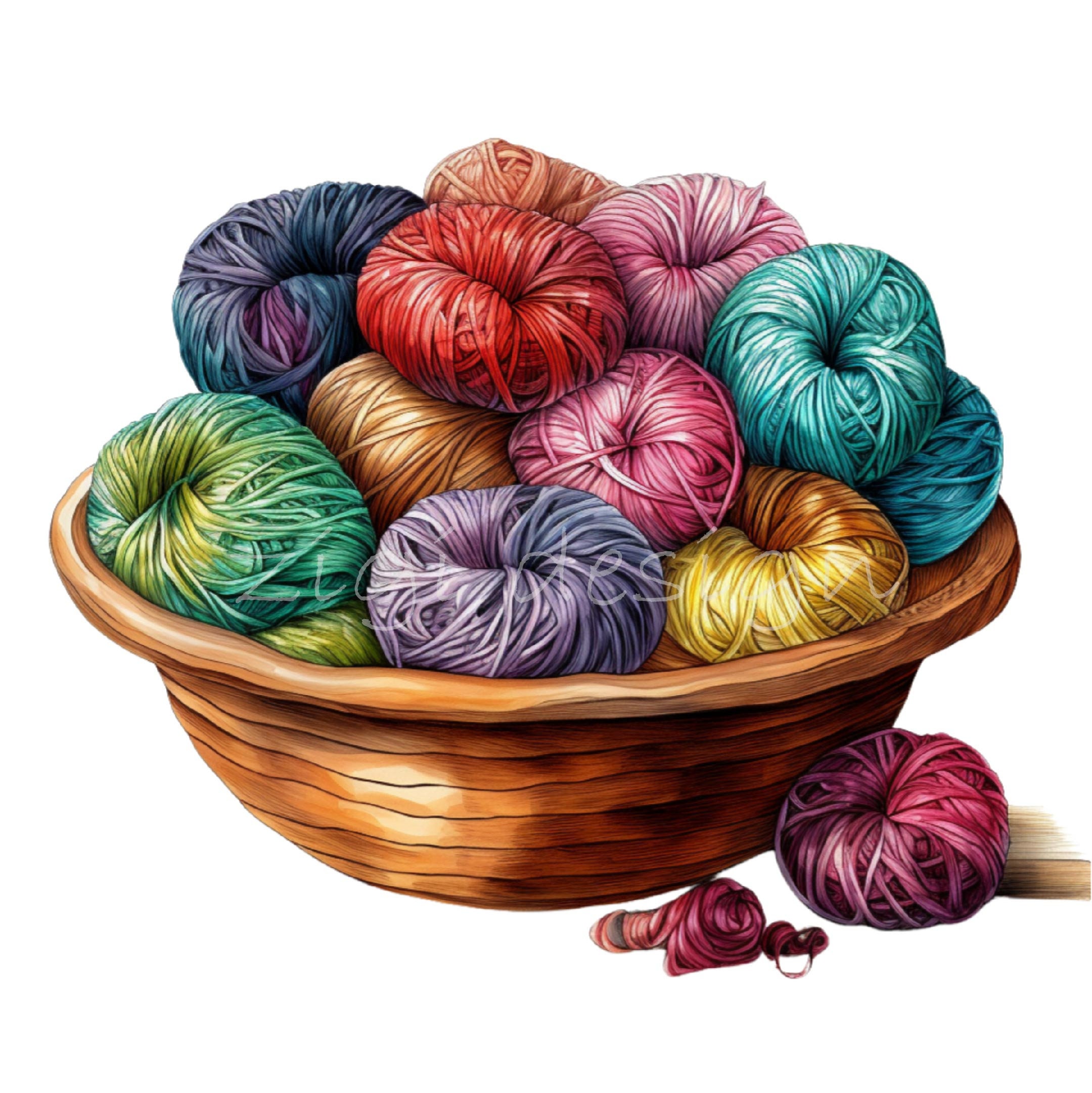 20 PNG Watercolor Yarn Basket Clipart, Knitting Crochet Illustration ...