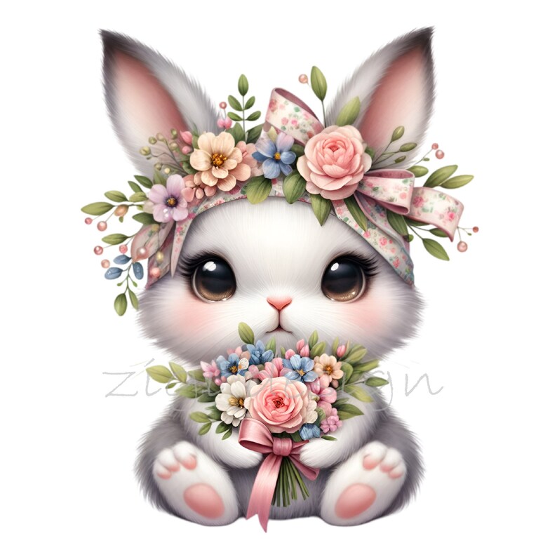 12 PNG Floral Bunny Clipart – Cute Rabbit PNG – Baby Animal ...