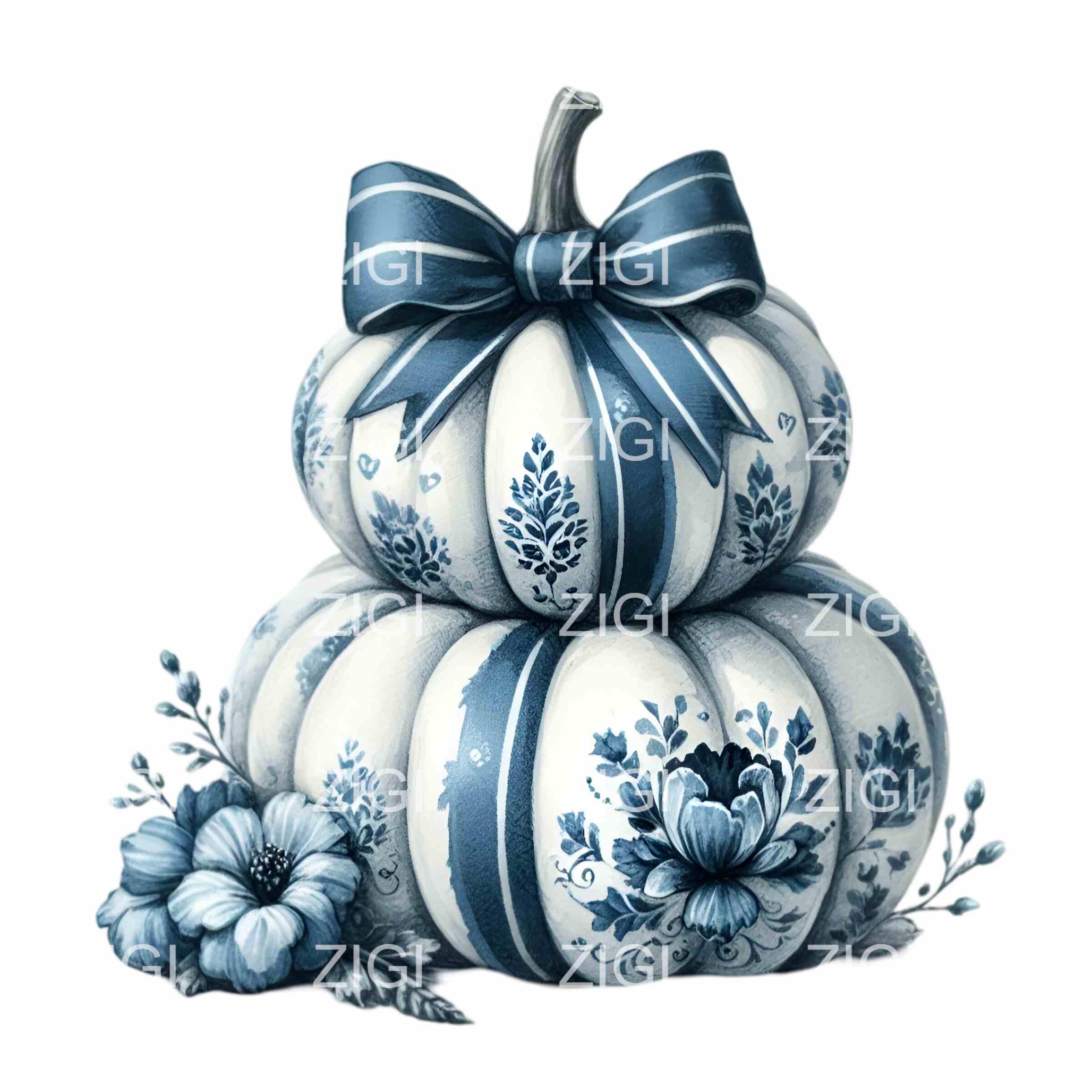 14 Blue Pumpkin PNG Clipart – Elegant Fall Pumpkins With Floral Bow ...