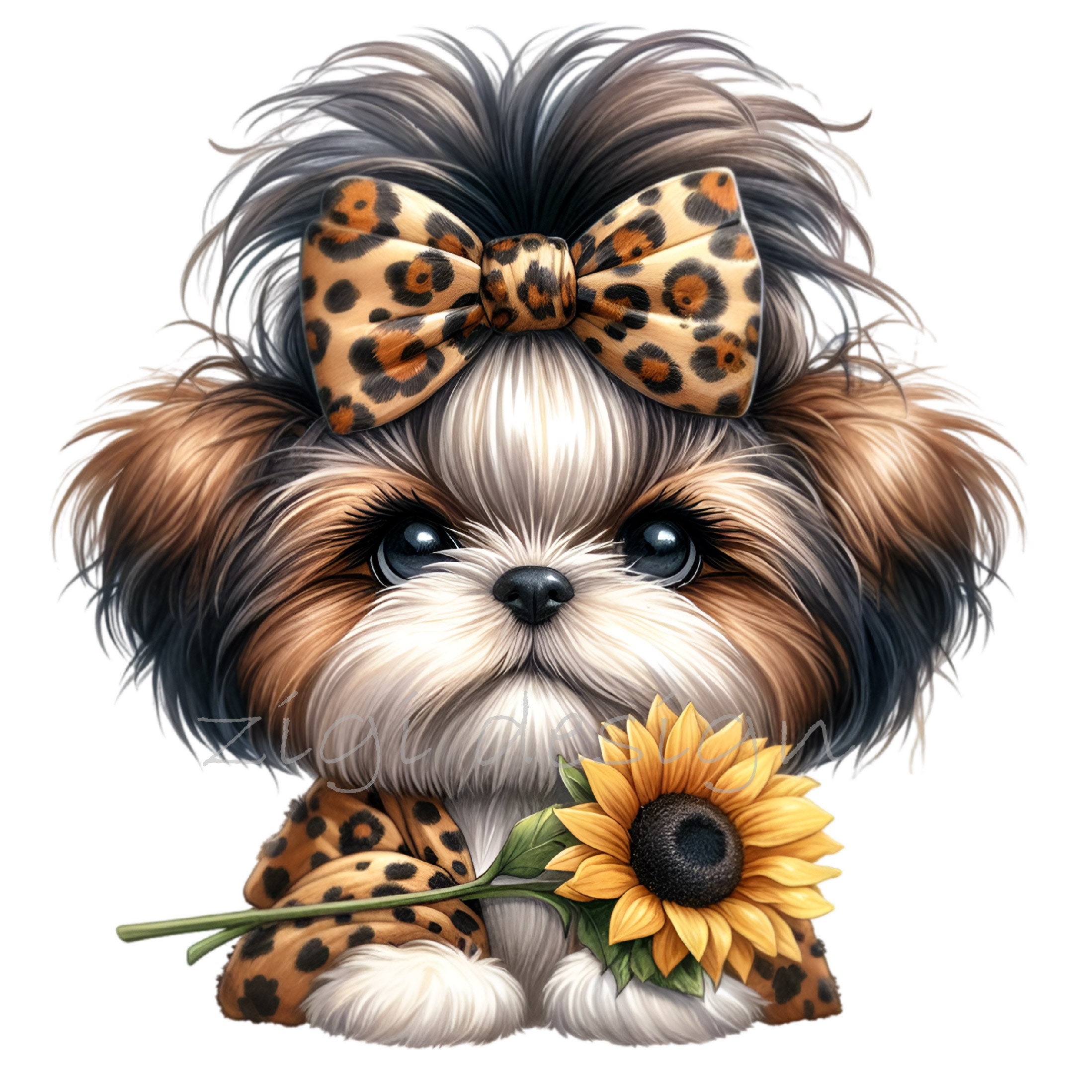 Shih Tzu Clip Art, Leopard Bow Clipart, 15 PNG Sunflower Animal Print ...