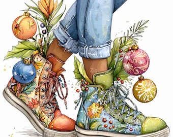 15 PNG Christmas Holiday Shoe Ornament Flower Sublimation Design