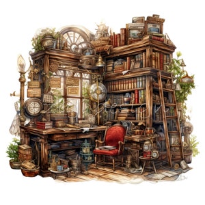 15 PNG Vintage Bibliothek Clipart - Alte Buchecke PNG - Antike Lernkunst zum Lesen von Drucken, Journaling, Planenaufklebern und Wanddekor