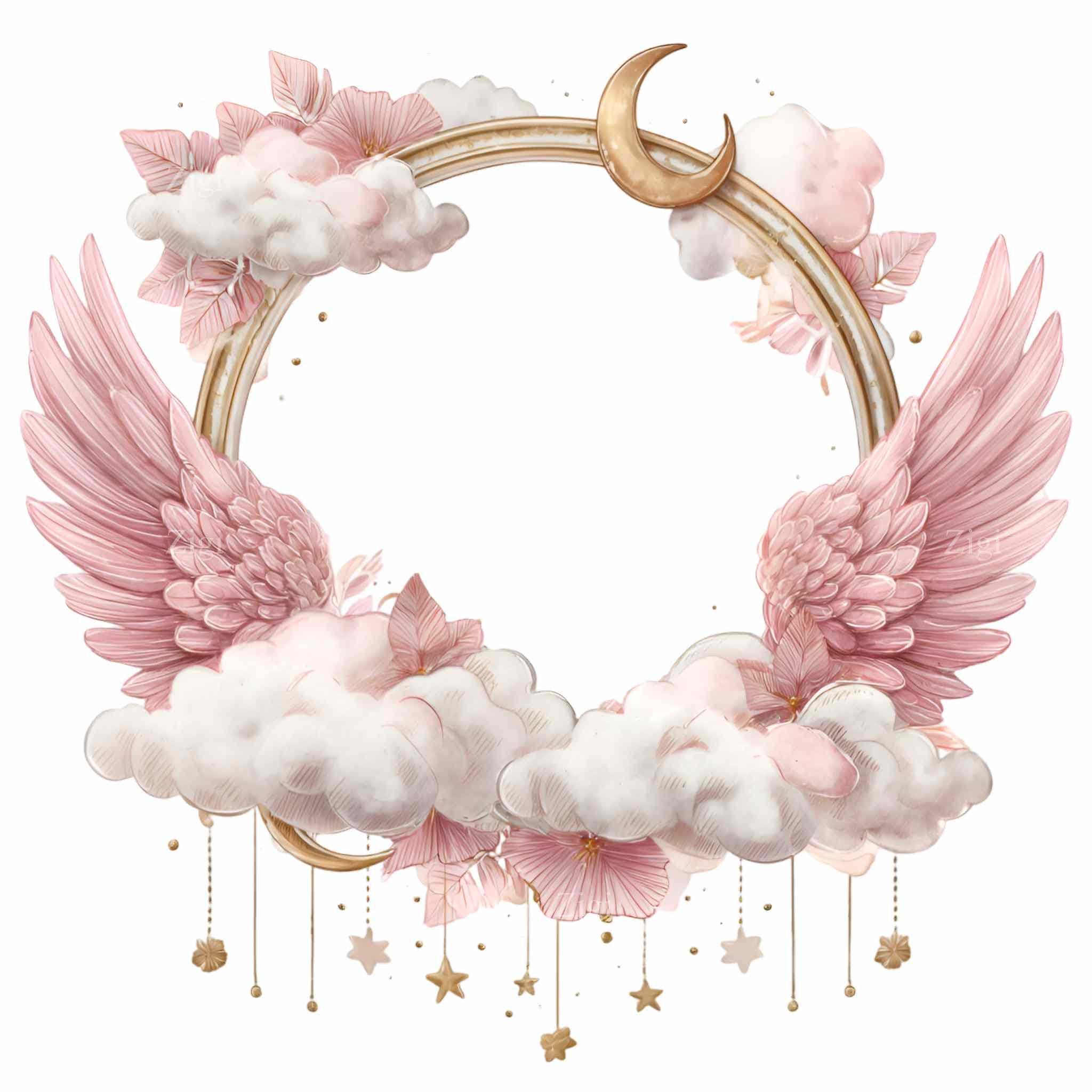 15 PNG Angel Wing Border Clipart, Pink Celestial Clouds Moon Frame - Etsy