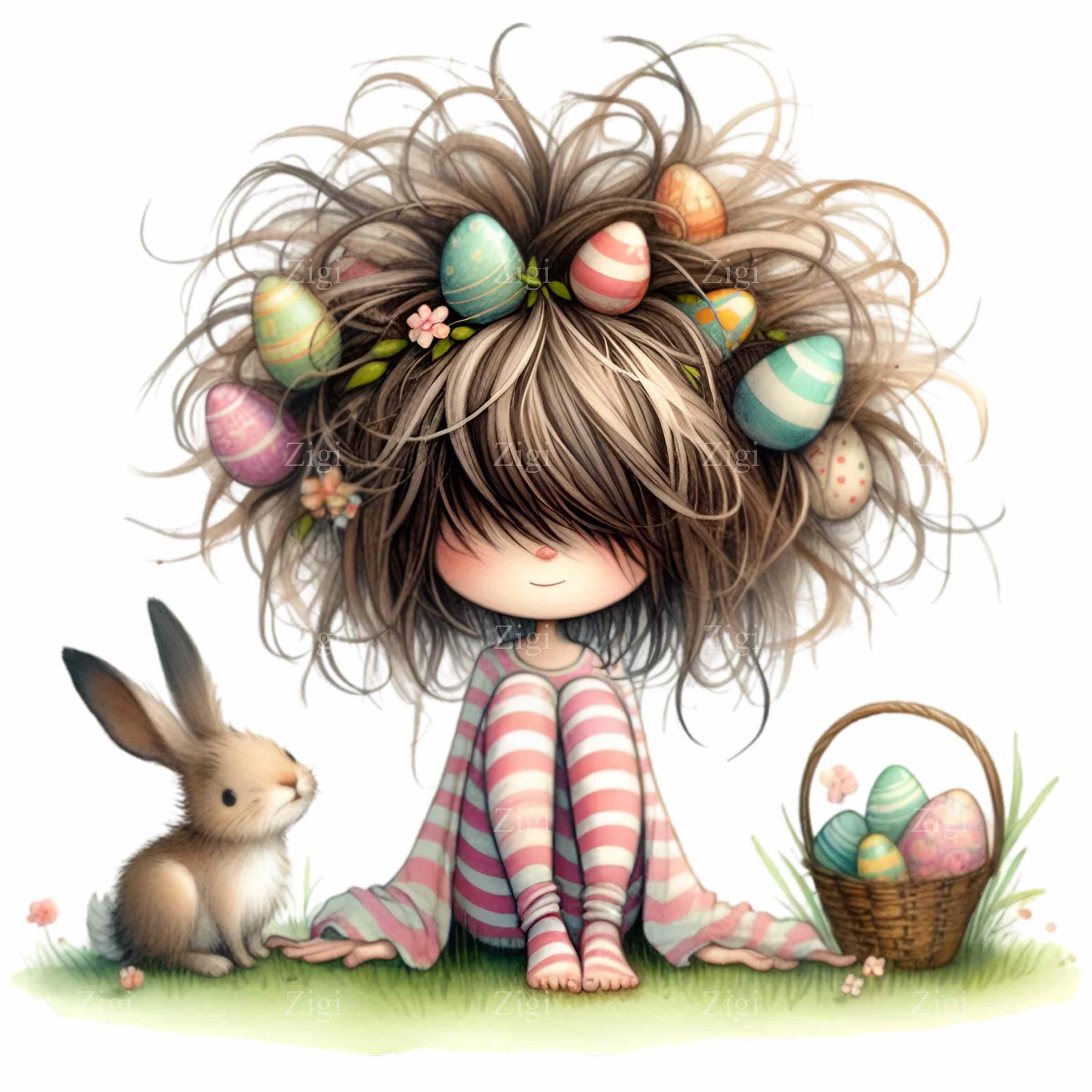 14 PNG Spring Girl Messy Hair Sublimation, Easter Egg Hunt Clipart ...