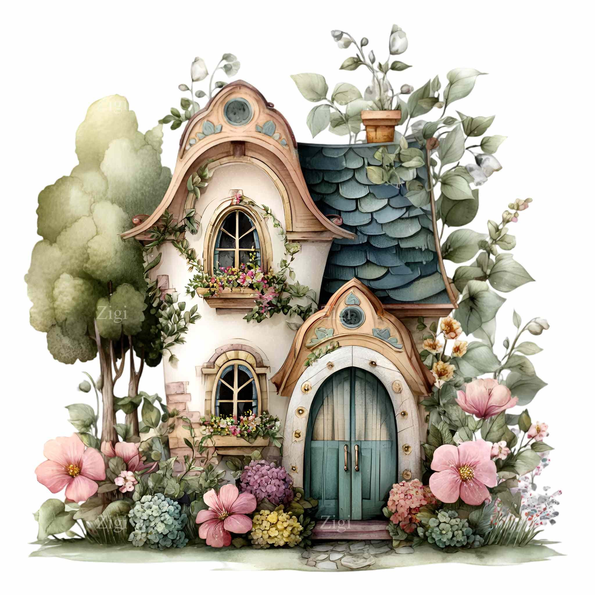 16 PNG Fairy Cottage Clipart – Whimsical Floral House PNG for Wall Art ...