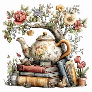 15 PNG Teapot Bookshelf Clipart – Enchanted Storybook Illustration With ...