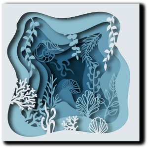 Ocean Shadowbox 3D Paper Cut Layered Template Birthday Diorama ...