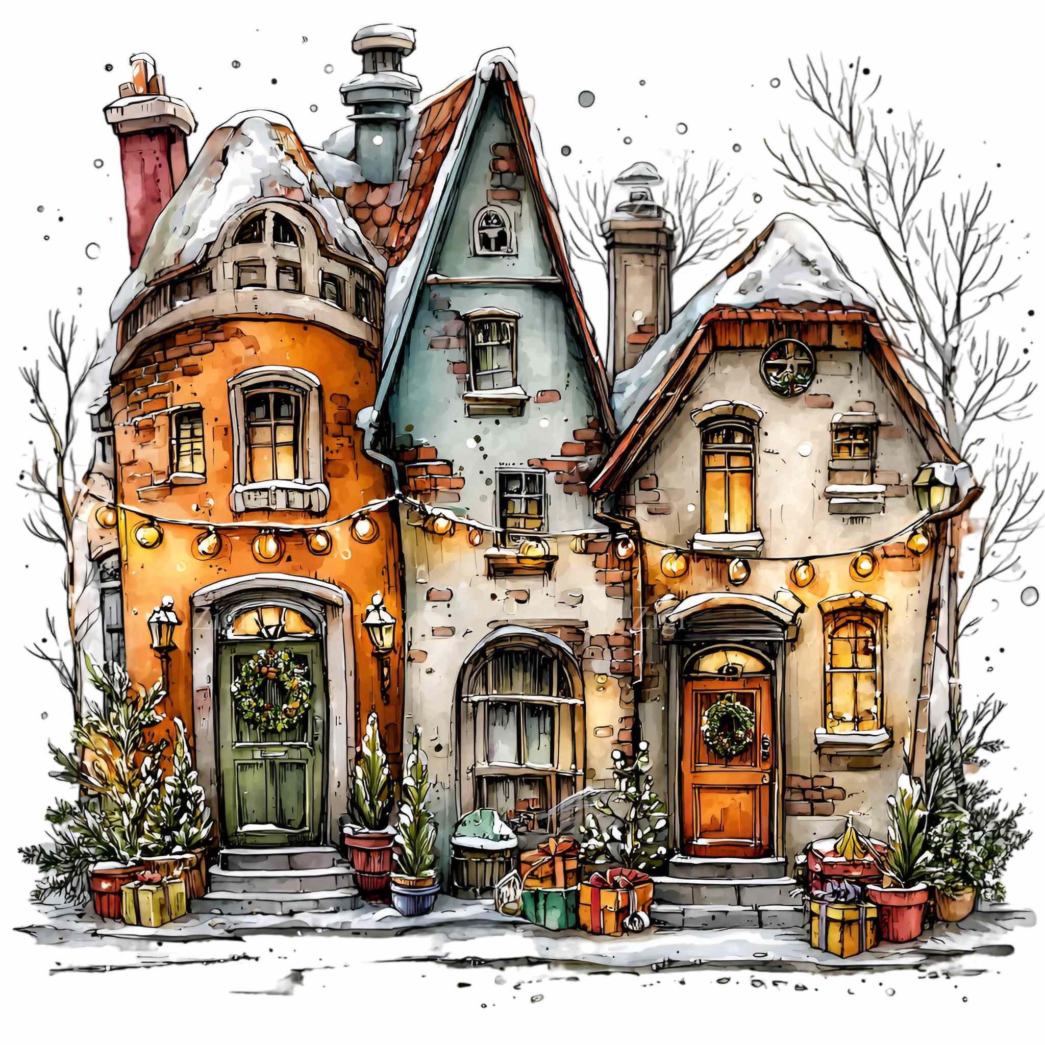 12 PNG Snowy Village PNG – Christmas Houses Clipart – Winter Street ...