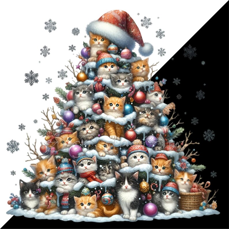 12 Christmas Kittens PNG Clipart, Cute Cats in Winter Hats Digital Art ...
