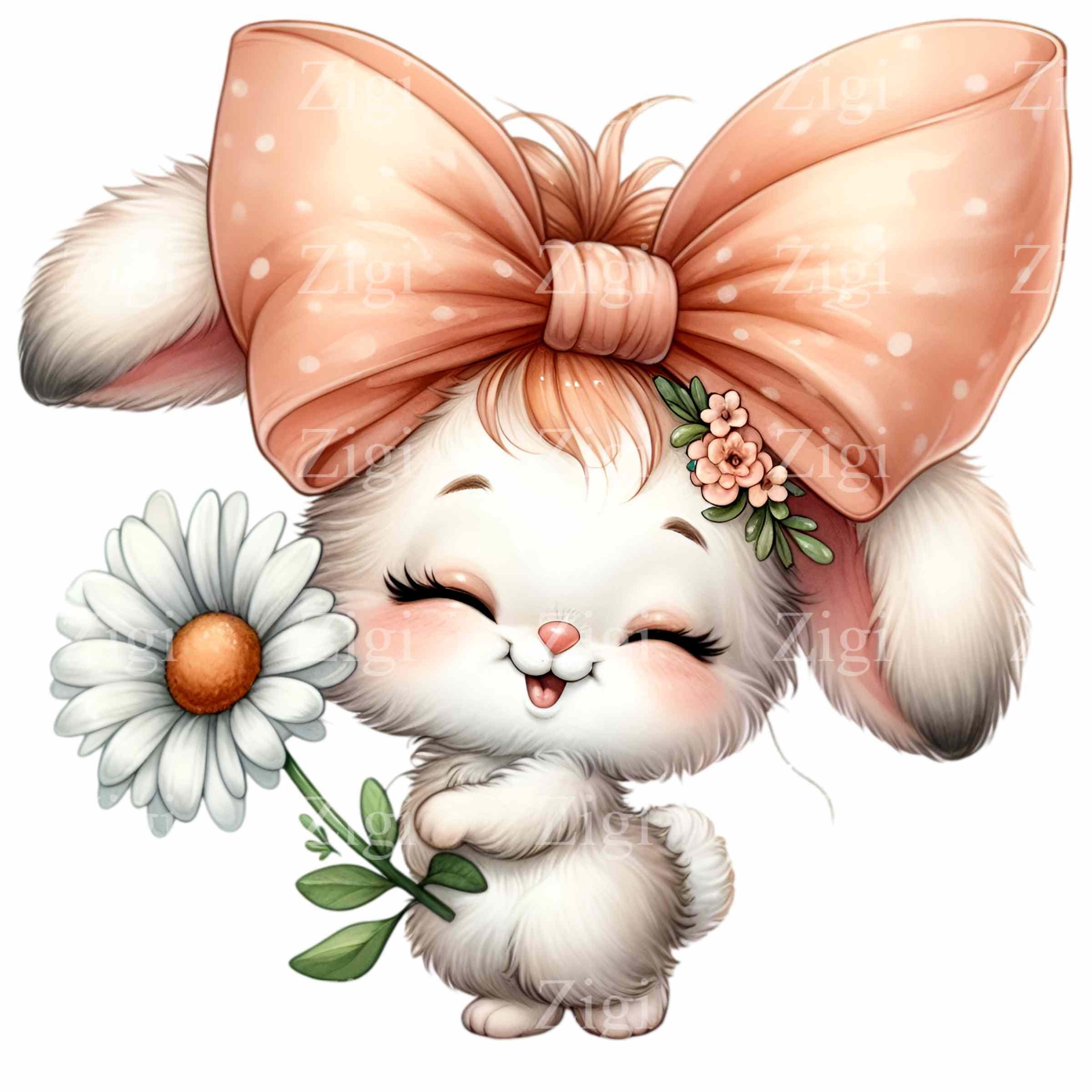 12 PNG Cute Bunny – Rabbit Clipart – Spring Floral Art, Easter Crafts ...