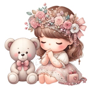 祈りのクリップアート、感謝のクリップアート、クマのクリップアート、10 PNG 天使の赤ちゃんの女の子のジャンクジャーナル、カード作成、保育園の壁アート、昇華印刷可能