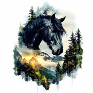 16 JPG Mountain Landscape Clipart – Horse Double Exposure Art – Nature ...