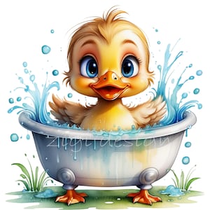 25 graziosi clipart PNG di anatre da scaricare in formato digitale – Arte di anatre nella vasca da bagno – Illustrazione di anatre che schizzano per l'artigianato