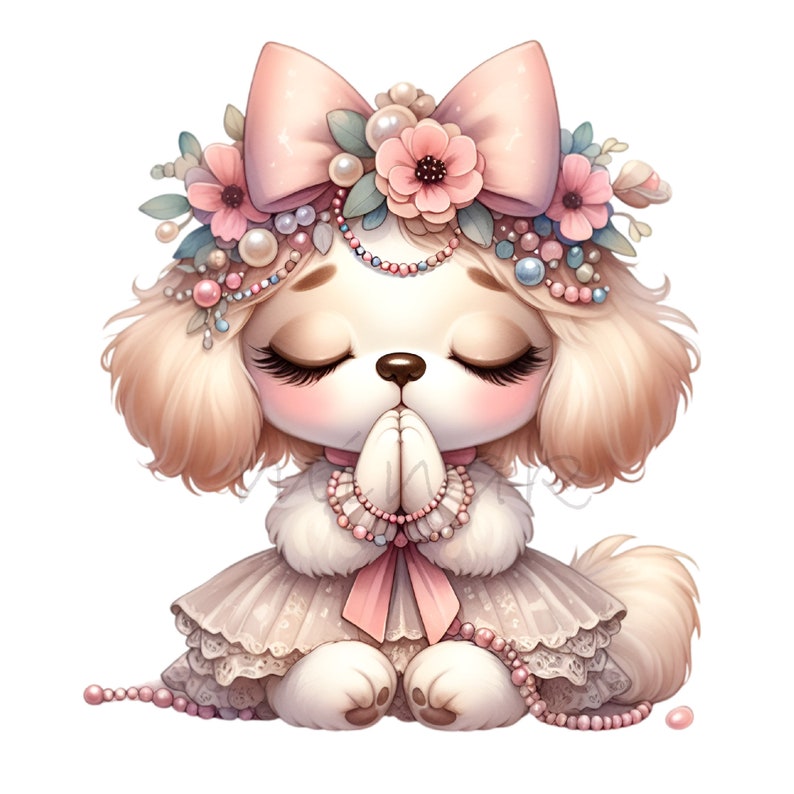 15 PNG Funny Praying Puppy Floral Bow Clipart, Girly Dog Pink Flower - Etsy