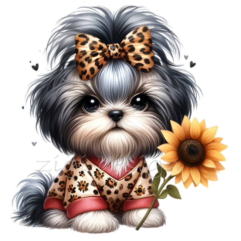 Shih Tzu Clip Art, Leopard Bow Clipart, 15 PNG Sunflower Animal Print ...