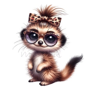 12 Cute Meerkat Clipart PNG, Meerkat with Bow & Glasses, Girly Meerkat, Transparent Background. Adorable meerkat with stylish accessories