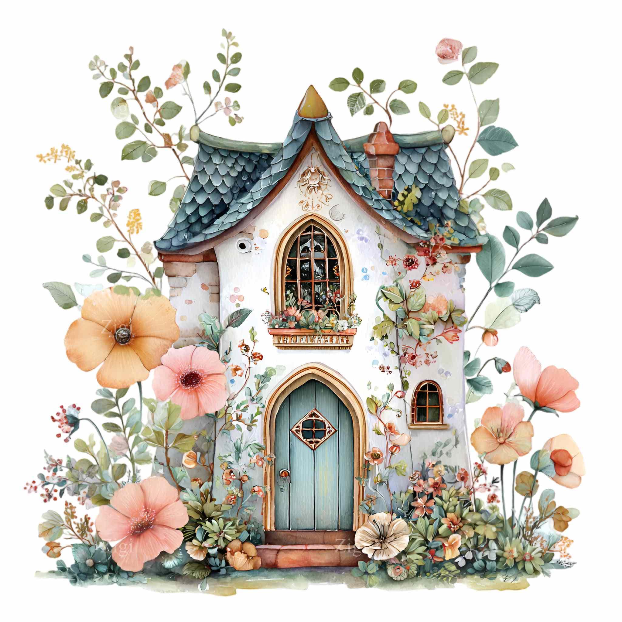 16 PNG Fairy Cottage Clipart – Whimsical Floral House PNG for Wall Art ...