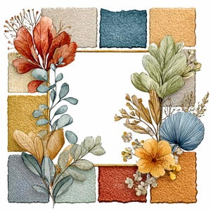 12 PNG Abstract Mosaic Floral Square Frame Watercolor