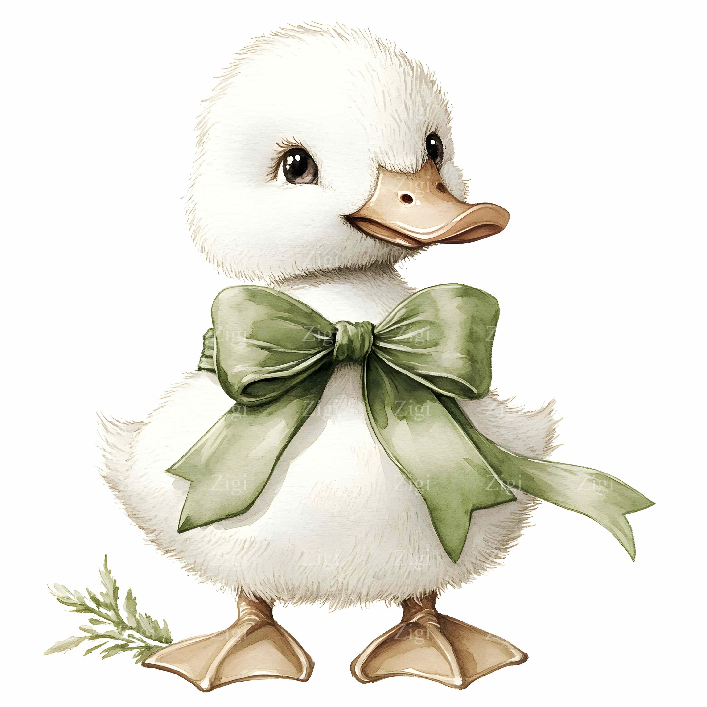 36 JPEG Cute Baby Duck Clipart JPG – White Duckling With Green Bow ...