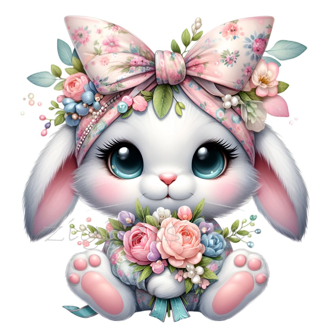 12 PNG Floral Bunny Clipart – Cute Rabbit PNG – Baby Animal ...