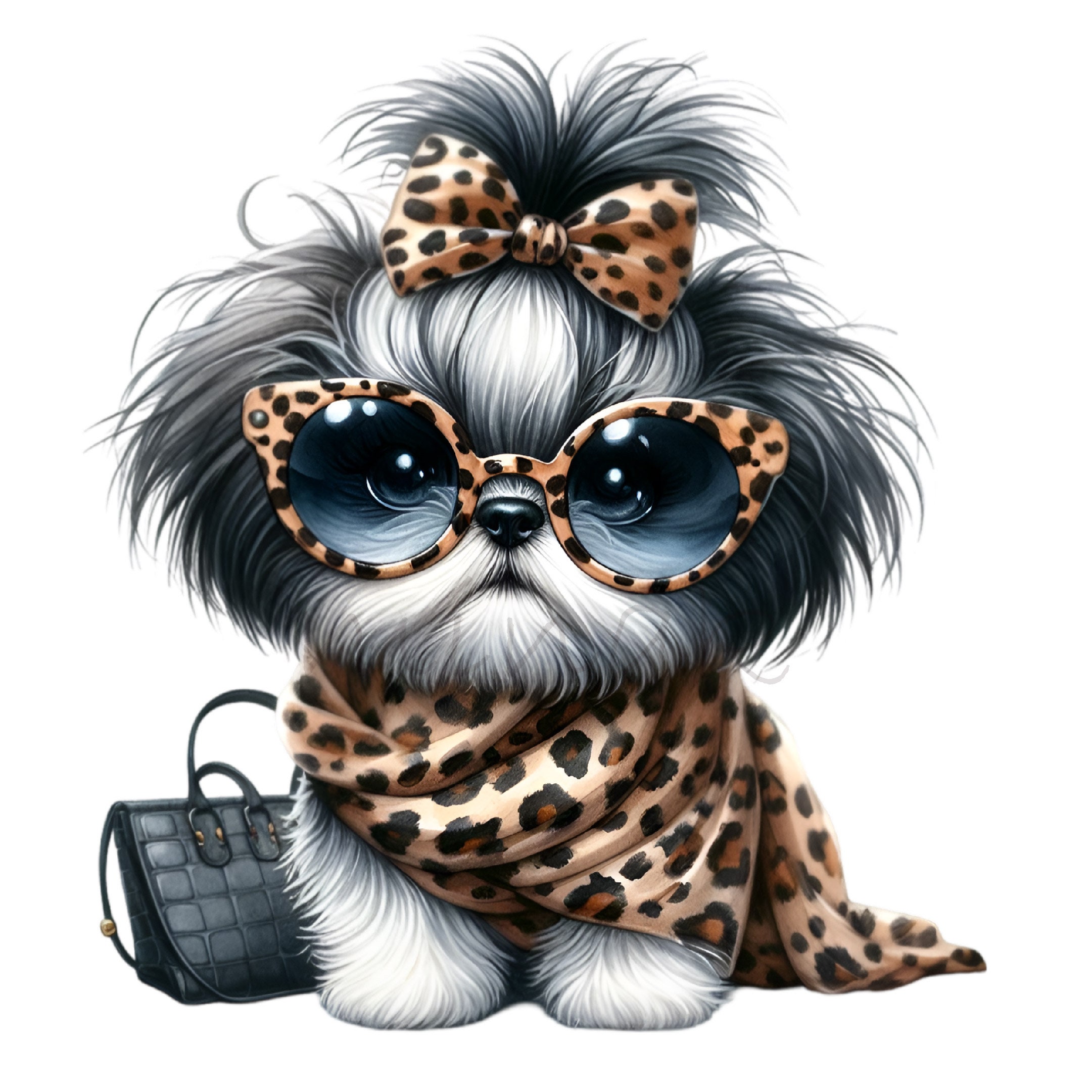 15 PNG Glam Dog Clipart – Leopard Bow Shih Tzu – Fashion Diva Pet ...