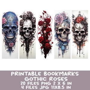 Printable Skull Bookmarks PNG Bundle 20 Watercolor Gothic - Etsy Australia