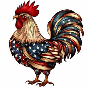 12 imágenes PNG de gallos patrióticos: ilustración de pollo con bandera estadounidense, descarga digital de animales de granja del 4 de julio para manualidades.