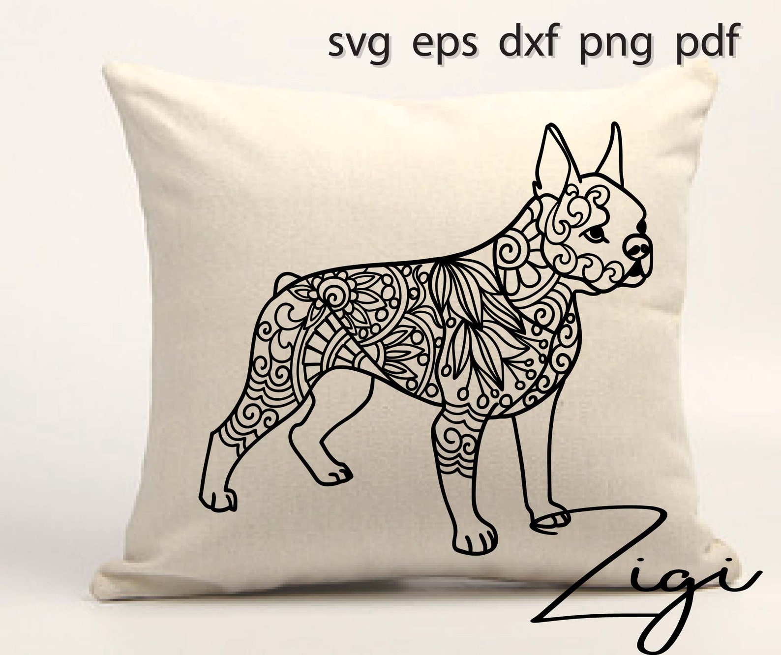 Boston Terrier Svg Mandala Svg Boston Terrier Zentangle | Etsy Australia