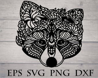 Raccoon Face Svg, Floral Head Cute Animal Mandala, Cut Files For Cricut, Laser Cut, Vector, Vinyl Transfer, Dxf, Instant Downloads