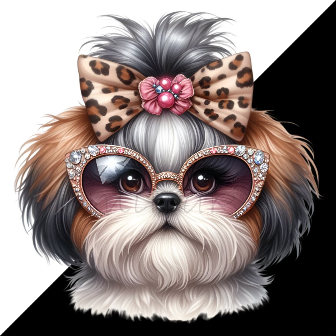 15 PNG Glam Dog Clipart – Leopard Bow Shih Tzu – Fashion Diva Pet ...