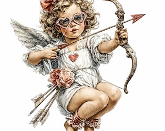 15 PNG Vintage Cupid Clipart, Heart Sunglasses Angel Artwork