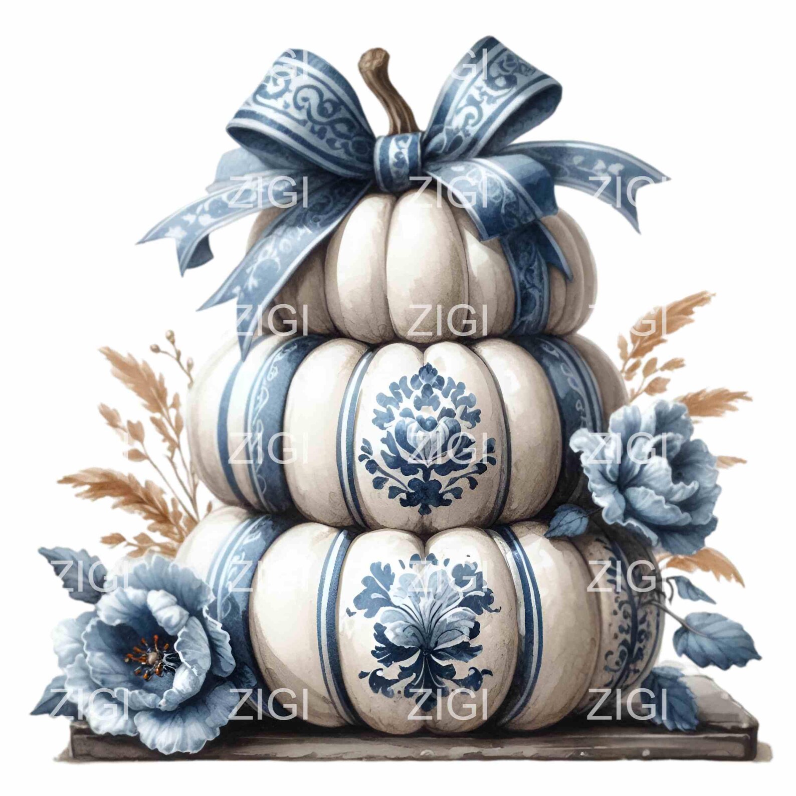 14 PNG Blue Floral Pumpkin Clipart – Elegant Fall Sublimation Design - Etsy