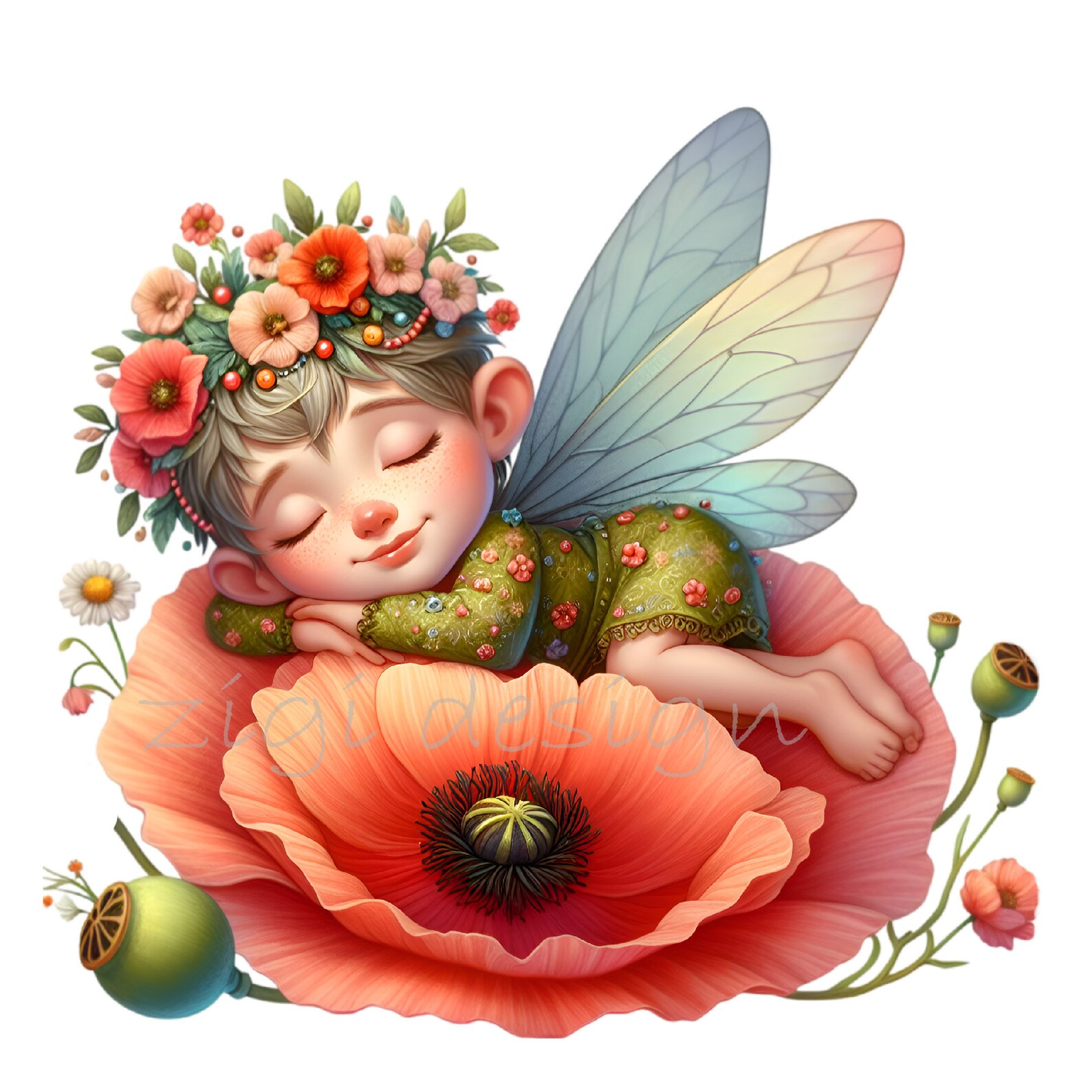 10 PNG Sleeping Fairy Clipart – Floral Flower Crown Nursery - Etsy