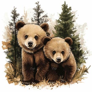 20 Clipart di cuccioli di orso nella foresta in formato JPEG, orsi bruni dei boschi in formato JPEG, illustrazione di animali carini, download di immagini di animali selvatici rustici, immagine digitale